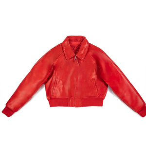 Custom Heated <b>Red</b> Women Leather Jacket Winter Stand Collar Sorority Style Wholesale Supplier Manufacturers Distributors Fashion - Product Image 1
