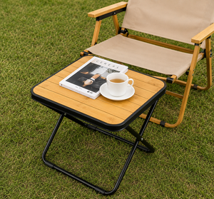 Modern Foldable Wooden Side <b>Table</b> <b>with</b> Black Metal Frame for Home Living Room - Product Image 5