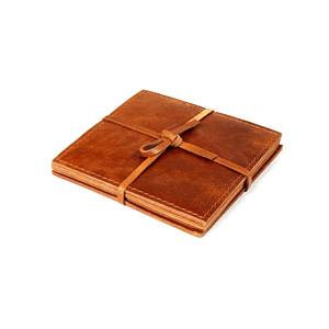 Handmade Genuine Leather Coaster Set with Holder Square Drink Mats Durable Cowhide <b>Table</b> Surface <b>Protector</b> GLC-0055 - Product Image 1