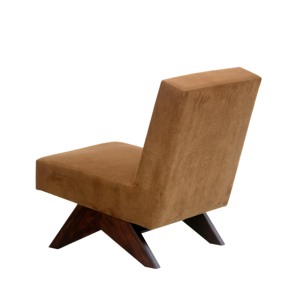 Fauteuil lounge sans accoudoirs style Pierre Jeanneret en bois massif avec pieds en V et revêtement en tissu haut de gamme pour salon - Vente en gros - Product Image 2