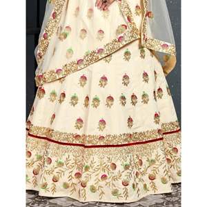 Lehenga Choli de Seda Bordada para Novia, Estilo Princesa Moderno con Lazo y Plumas, Talla Grande XL - Product Image 2