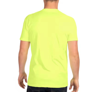 T-shirt à manches courtes pour homme, jaune fluo, col rond, coupe classique, couleur unie, jersey 100% coton, séchage rapide et écologique - Product Image 4