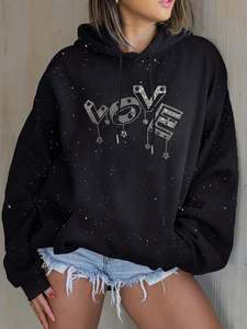 Sudadera con Capucha Extra Grande con Logotipo Personalizado, Diseño de Corazón con Pedrería Negra, Felpa de Algodón Grueso, Estilo Casual Hip Hop para Hombre y Mujer - Product Image 4