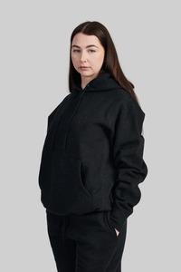 Sweat-shirt à capuche oversize noir pour femme, manches longues, tricoté, couleur unie, respirant, vêtement d'automne, 100% coton, coupe classique - Product Image 2