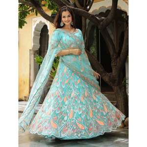 Impresionante Red de lentejuelas azul cielo dama de honor Lehenga Choli con Dupatta - Product Image 5
