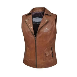 Women Genuine Leather Motorcycle Vest Biker <b>Waistcoat</b> Slim Fit Vintage Sleeveless Outerwear Stylish Zipper Casual Street Style - Product Image 3