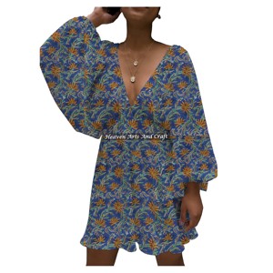 Nouvelle Robe Longue Décontractée et Sexy en Coton de Haute Qualité à Col en V Profond, Imprimée à la Main, Style Lanterne, pour Soirée - Product Image 5