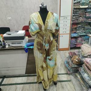Vestido Maxi Boho para Mujer, Cuello en V, Manga Abullonada, Cintura Elástica, Espalda Descubierta, Volantes en Capas, Estampado Floral, Vestido de Verano - Product Image 4