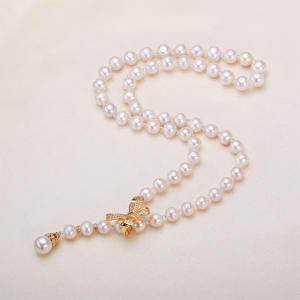 Collier en perles d'eau douce authentiques de Zhuji pour filles, long nœud décoratif avec chaîne de clavicule pour l'automne et l'hiver - Product Image 2