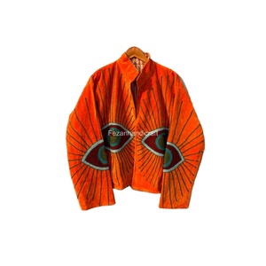Veste en velours orange, veste à doublure en coton cousue à la main, veste brodée ouzbèke, veste bohème chic, veste décontractée pour femmes - Product Image 1