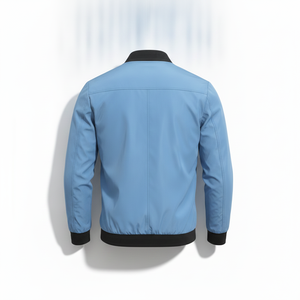 Chaqueta Bomber Azul Claro para Hombre con Bordado Amarillo en Forma de C, Cierre de Cremallera, Ropa Casual de Otoño - Product Image 3