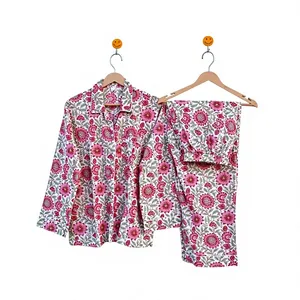Conjunto de Pijama de Algodón 100% con Estampado Floral Otoñal de Lujo para Mujer, Manga Larga, Cuello Camisero, Suave, Largo, Ropa de Dormir Informal - Product Image 4