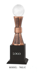 Trophée métallique modèle 735, récompense sportive, gravure durable, impression UV, base en bois noir portable avec logo - Product Image 5
