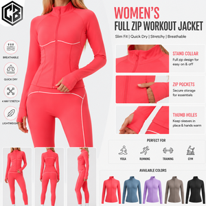 Chaqueta de running personalizada para mujer, conjunto de chaqueta ajustada con orificios para los pulgares, ropa deportiva, chaqueta de gimnasio y atletismo, fabricante ODM OEM - Product Image 5
