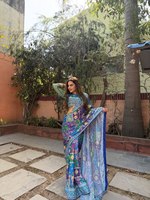 Sari en Chinon de créateur indien, dernière collection exclusive, pour mariages et fêtes, vêtements ethniques pour femmes, qualité supérieure, numérique