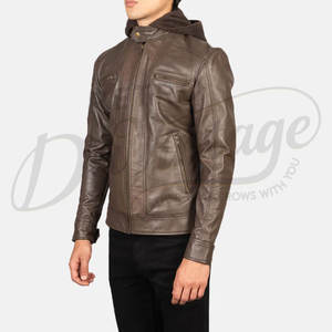 Veste en cuir véritable marron taupe de qualité supérieure pour homme, avec épaulettes rembourrées, coupe ajustée, style motard Cafe Racer, manteau d'hiver en cuir véritable - Product Image 5