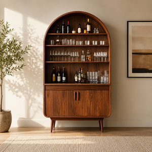Librero Arqueado Moderno de Madera Sólida Hecho a Mano, Estantes Abiertos, Puertas de Madera, Mueble de Almacenamiento para Sala de Estar, Hotel u Oficina - Product Image 4