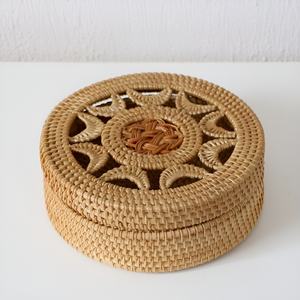 Caja de ratán con diseño floral, la más económica, ecológica, con tapa, cesta redonda de almacenamiento. - Product Image 4