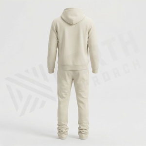 Conjunto Deportivo para Hombre con Capucha Color Crema, Sudadera y Pantalones Largos con Logotipo en Relieve, 100% Algodón, Transpirable, Corte Regular - Product Image 3