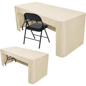 Confezione da 2 Copritavolo Pieghevoli in Tessuto Beige da 6 Piedi, Lavabili, Rettangolari, per Fiere - Product Image 2