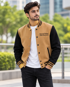 Chaqueta Varsity para Hombre de Khawaja Rafique Ullah Enterprises, Bordada en la Espalda, Estilo de Manga Azul Marino y Blanca, para Otoño - Product Image 4