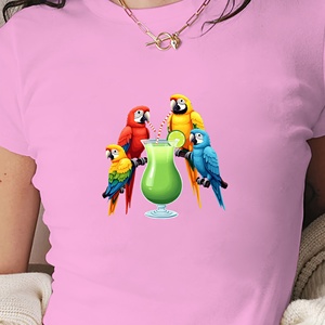 Camiseta de manga corta de punto con estampado tropical Y2K de corte ajustado para mujer - Product Image 4