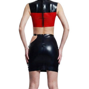 Women High Waist PU Leather Mini <b>Skirt</b> Asymmetrical Color Blocked Shiny With Slit Sexy All Seasons Wear - Product Image 5