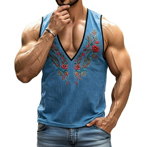 Nouvelle Tendance Débardeur Homme Col V Profond Effet Musclé Broderie Personnalisée Sans Manches Streetwear Élégant Prix de Gros Lots de Débardeurs - Product Image 5
