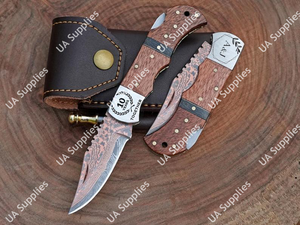 Couteau pliant en acier damas cuivré forgé à la main UA Supplies, manche en micarta rouge, personnalisable, couteau de poche à pointe tombante de 6,5 pouces pour EDC - Product Image 5