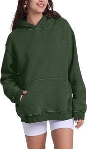 Sweat-shirt à capuche streetwear pour femme, couleur unie, 100 % coton tricoté, respirant, manches longues, avec poches, service OEM hiver - Product Image 2