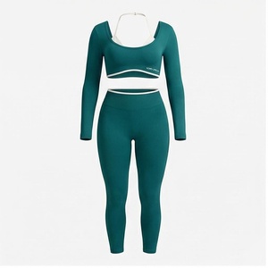 Conjunto de Yoga de 2 Piezas North Approach, Cierre Frontal Completo, Color Negro Sólido, Absorbe el Sudor, Ropa Deportiva para Mujer - Product Image 1