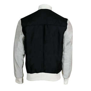 <b>Mens</b> Wool Stand Collar Geometric Front Varsity Jacket Winter Coat Breathable Fleece Canvas Trim Custom OEM Design - Product Image 4