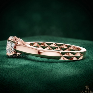 Bague de fiançailles personnalisée en or rose 14K 18K avec diamant de laboratoire taille ronde, solitaire à 4 griffes, pour femme, OEM ODM - Product Image 2