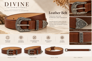 Genuine Leather Ranch <b>Belt</b> for Men <b>Western</b> Cowboy Style Heavy Duty Fashion <b>Belt</b> from Divine International - Product Image 4