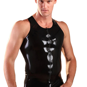 Combinaison en néoprène noire brillante sans manches à col en V pour homme, style gothique, couleur unie, tenue décontractée - Product Image 5