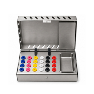Boîte de stérilisation pour outils d'implantation dentaire en acier inoxydable avec inserts en silicone colorés et un petit plateau utilitaire – Qualité supérieure - Product Image 1