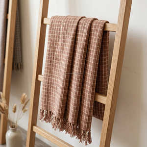 50x60 Inch Neutral <b>Grey</b> Textured Slub Cotton <b>Throw</b> Blanket Handloom Woven Decorative Minimalist Cover - Product Image 2