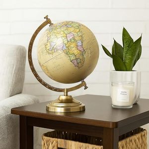 Globo Terráqueo Antiguo Premium con Base Metálica Minimalista, Globo Geográfico con Mapa del Mundo - Product Image 1