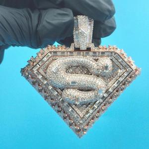 High Quality S <b>Letter</b> Diamond Shape Pendant For Men With Iced Out Jewelry Finish - Product Image 1
