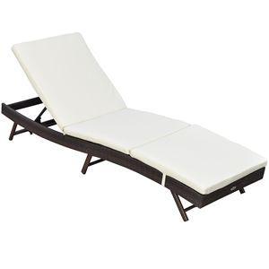 Moderna Sedia a Sdraio Bianca da Esterno in Vimini con Schienale Regolabile in Rattan PE e Cuscino Confortevole per Hotel e Bordo Piscina - Product Image 1
