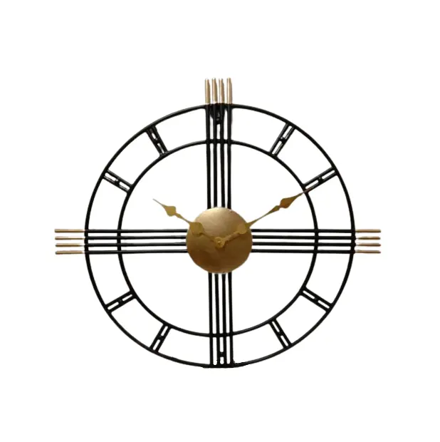 Roman Number Oversized Super Large Unique Retro Vintage Double Sided Metal Home Decor Frame Round Gold Iron Wall Clock In Bulks