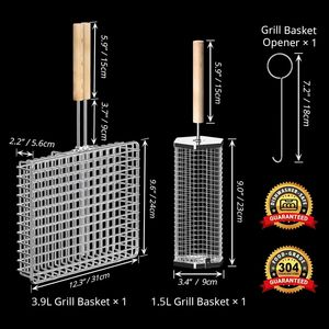 Set di Utensili per Barbecue in Acciaio Inox 304 con Manico in Legno Rimovibile, Cestello per Griglia e Affumicatore, Accessori per Grigliare Verdure - Product Image 3