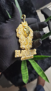 Iced Out Lion <b>Head</b> Pendant 14K Gold Rhodium Plated Claw Setting Diamond Gold Tone Crown Design Hip Hop <b>Style</b> Unisex Jewelry - Product Image 4