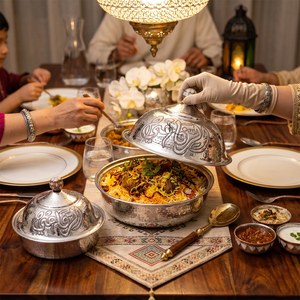 3 Pcs Arabic Calligraphy Metal <b>Serving</b> Bowl <b>Set</b> Luxury Engraved & Hammered Chafing <b>Dish</b> Food Server For Ramadan Eid Tableware - Product Image 6
