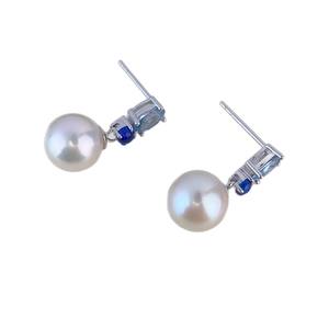 Boucles d'oreilles pendantes en argent S925 avec perle d'eau douce non-nucléaire de 8-9 mm, ronde, sans défaut, bleu océan, trésor, avec tempérament, bonne qualité - Product Image 5