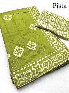 Sari en coton imprimé batik à sequins 6,30 m avec chemisier assorti à séchage rapide pour femme moderne, toutes saisons, tenue décontractée Diwali - Product Image 3