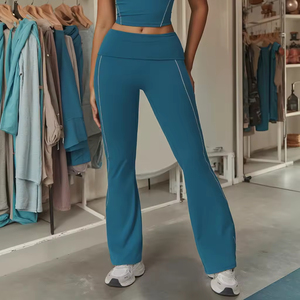 High Waist Full Length Flared Yoga <b>Leggings</b> With Side Stripe Contrast Stitch Seamless Stretch For Women Custom Yoga Pants - Product Image 6