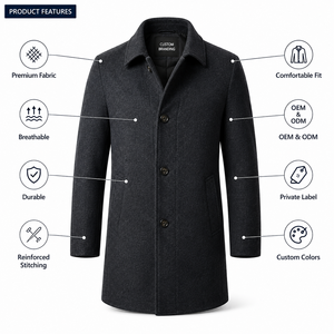 <b>Men's</b> Dark Charcoal Woolen Overcoat Single Breasted Slim Fall Winter Minimalist Smart Business Eco-Friendly Breathable Button - Product Image 3