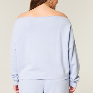 Sudadera Corta Ecológica para Mujer, Cuello Redondo, Poliéster, Tallas Grandes, Holgada, Casual, Hombros Caídos, Forrada, Estilo Urbano - Product Image 2