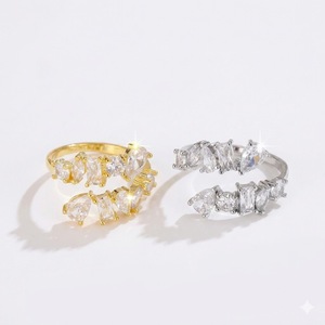 Fashion Jewelry 14K/18K Solid Gold Lab Grown Diamond Rings Multi Shape Cluster Open Adjustable Diamond Bypass Ring Gift for Her - Product Image 6